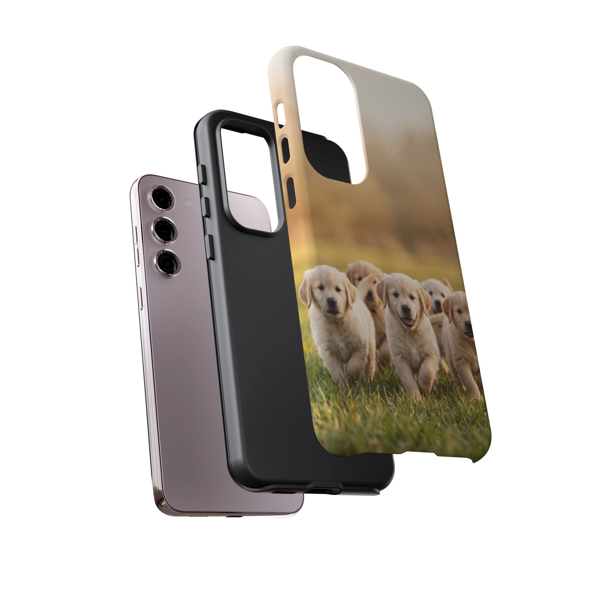 Golden Retriever Puppies Phone Case | Playful Puppy Pack Running in Grass | iPhone & Samsung