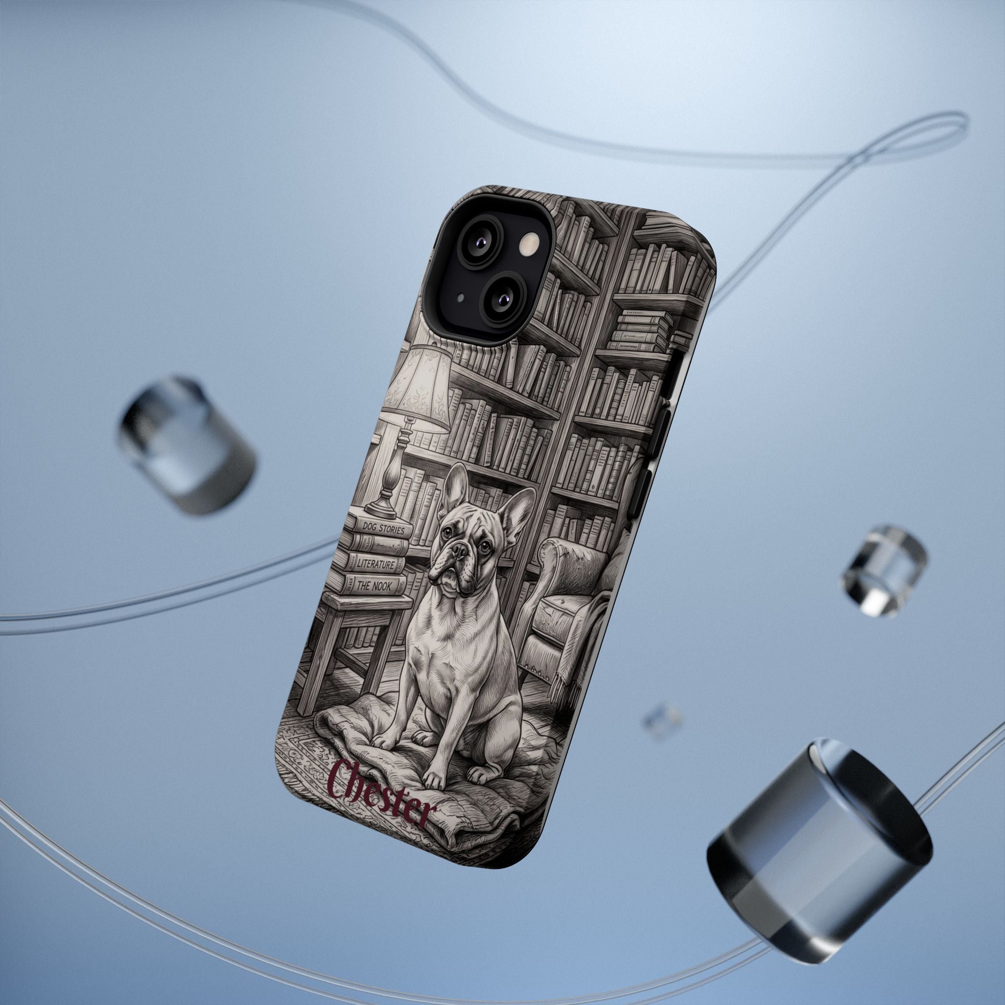 Personalized French Bulldog Library Study Phone Case — Wireless Charging Cover