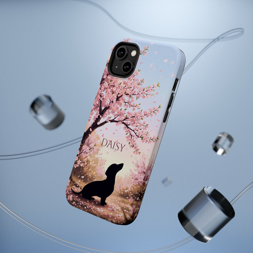 Personalized Dachshund Cherry Blossom Phone Case — Wireless Charging Cover