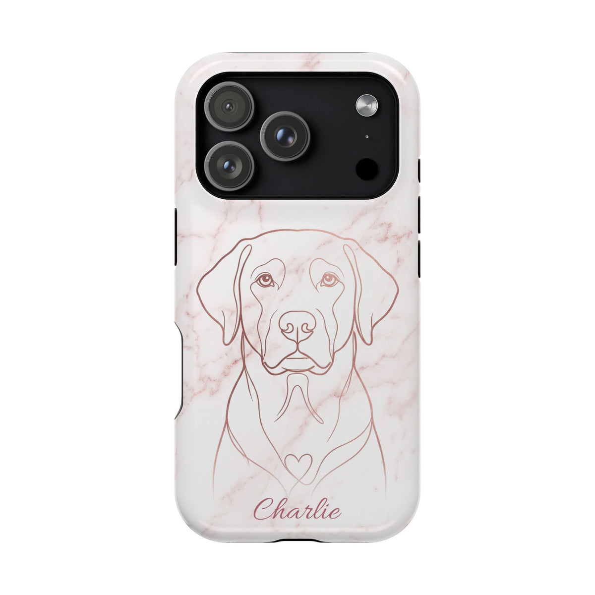 Personalized Rose Gold Marble Labrador Phone Case — Tough Magnetic Case with Wireless Charging