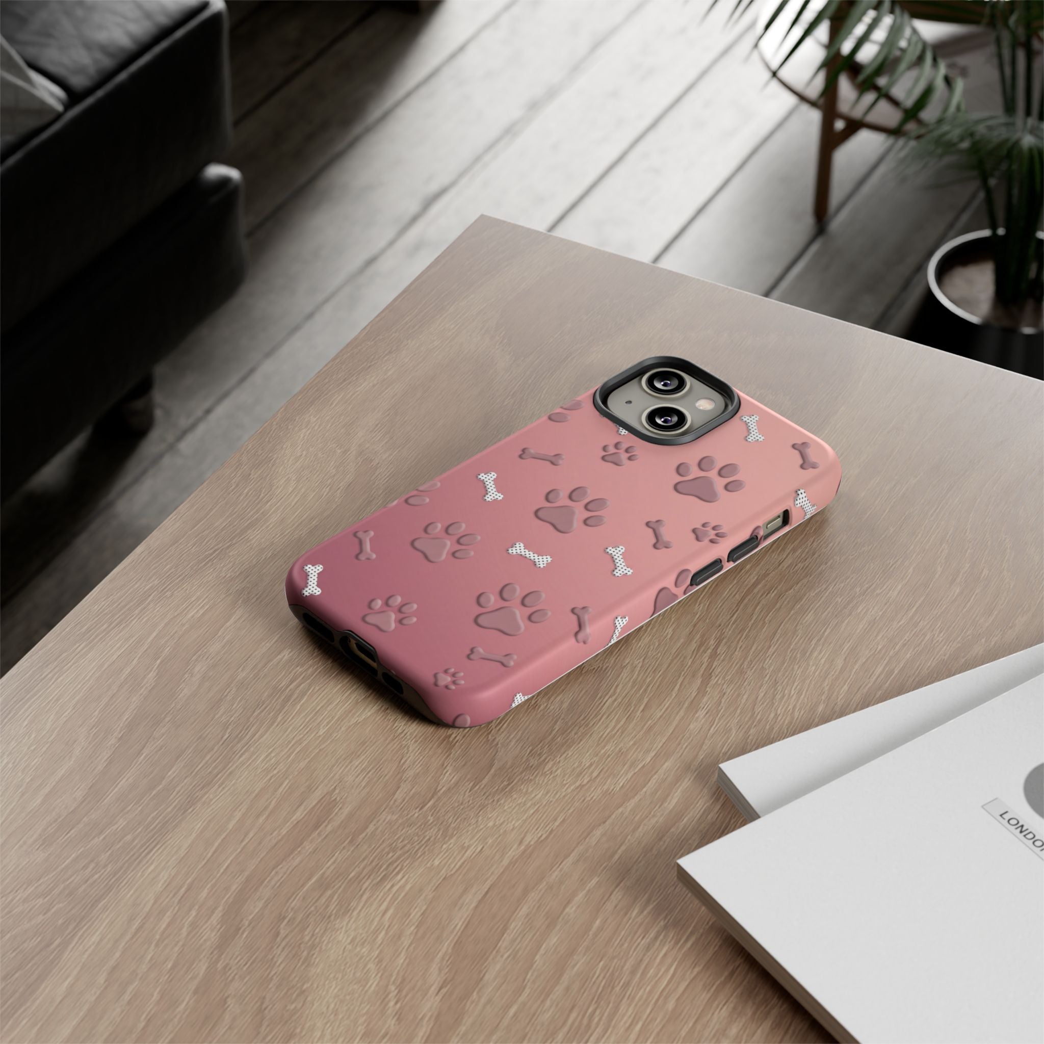 iPhone & Samsung Phone Case | Paw Print & Bone  | Dusty Rose Pattern Case for Frenchie Lovers