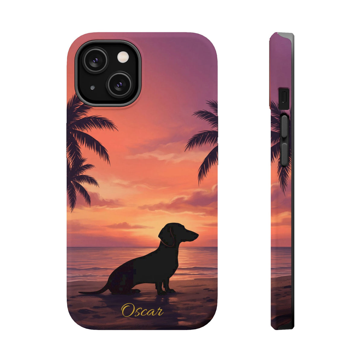 Personalized Dachshund Tropical Beach Sunset Phone Case — Wireless Charging Cover