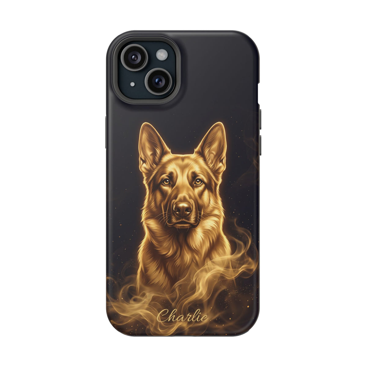 German Shepherd Phone Case | Personalized Gold Glow Art — Tough Magnetic Case with Wireless Charging