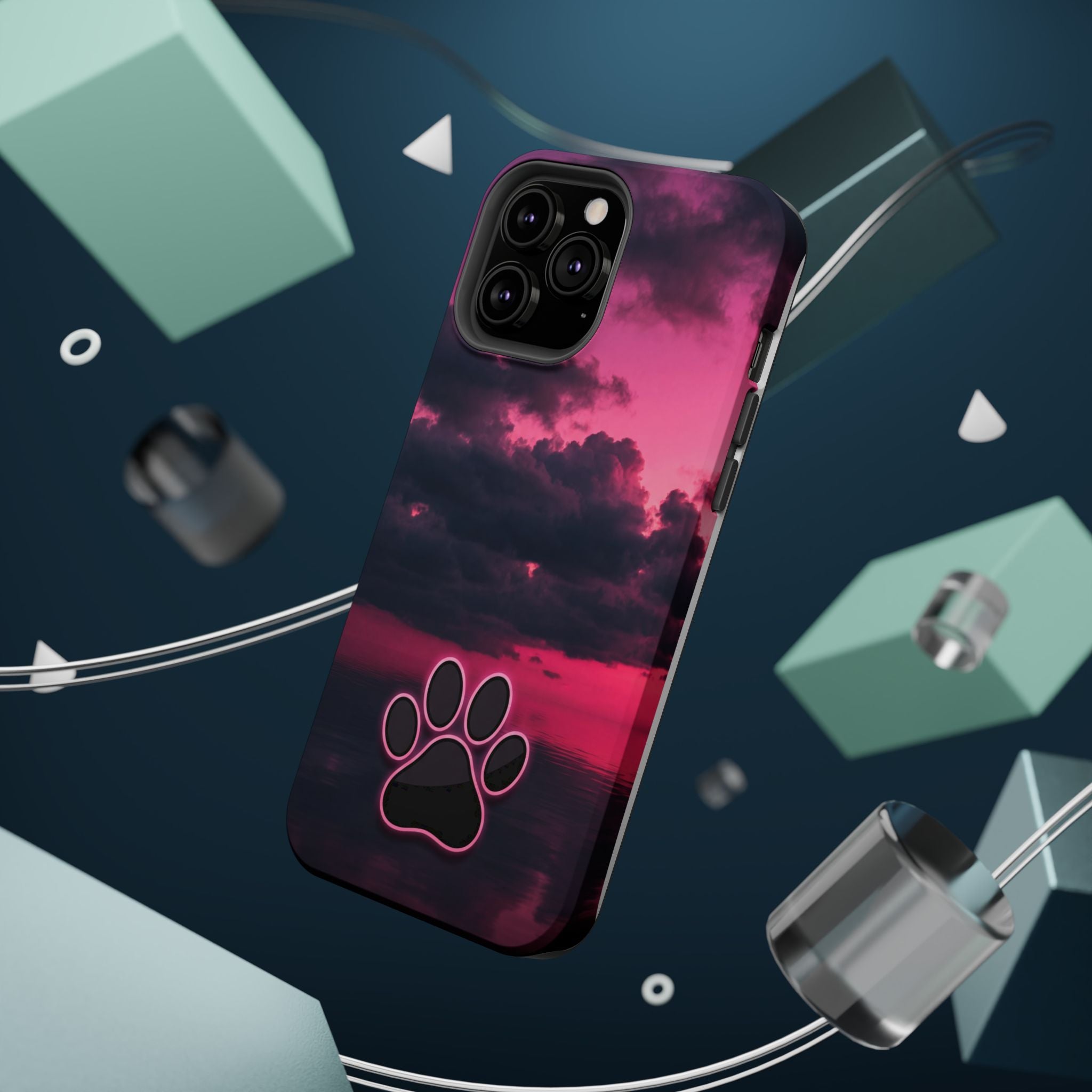 Pink Sky Paw Print Phone Case — Impact-Resistant Wireless Charging Cover