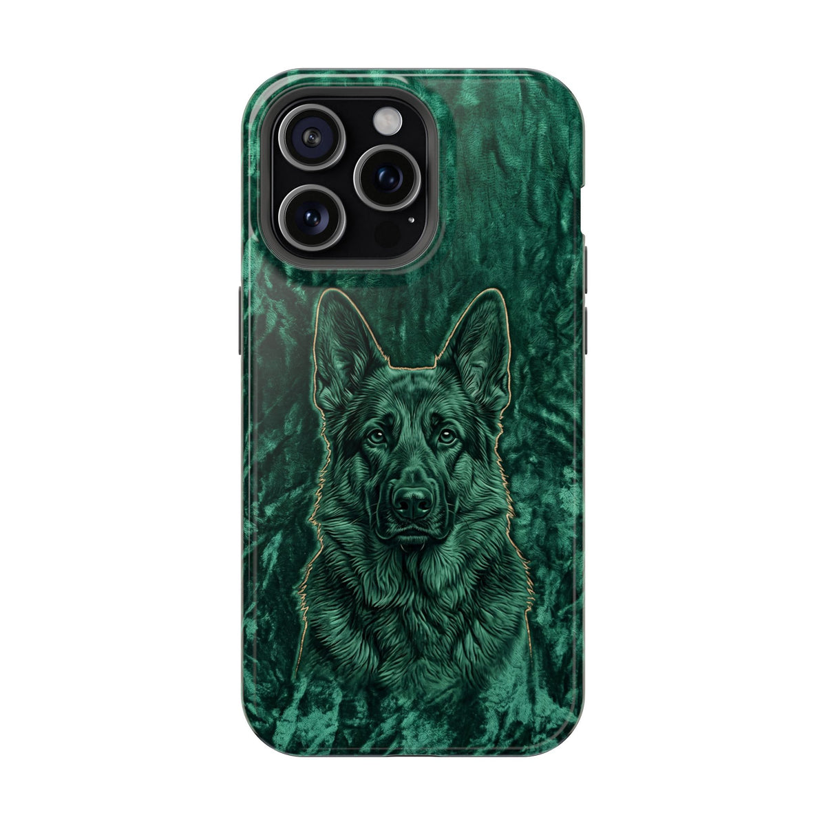 German Shepherd Phone Case | Emerald Velvet Art — Tough Magnetic Case with Wireless Charging