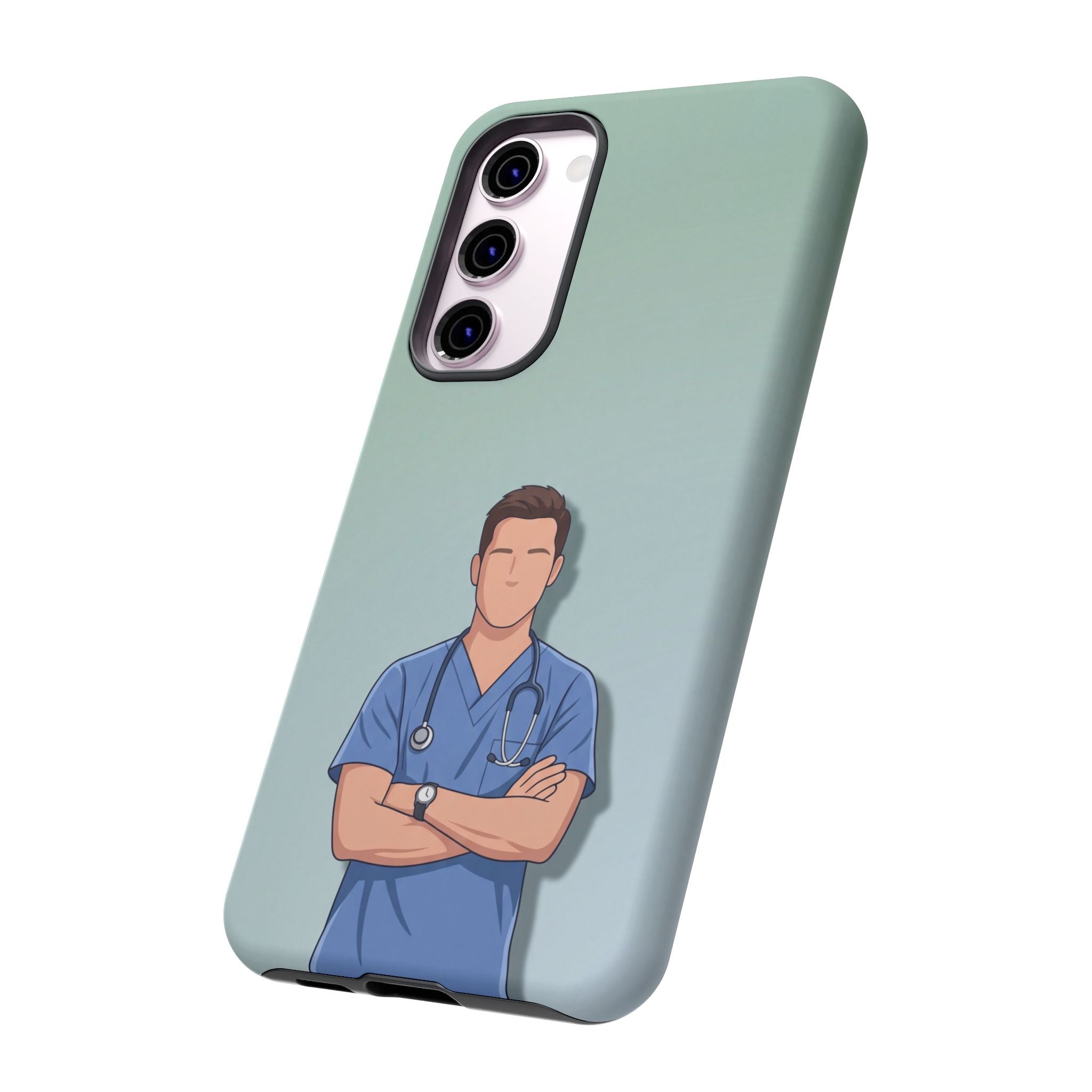 Male Nurse Phone Case | Confident Nurse in Blue Scrubs Illustration | iPhone & Samsung