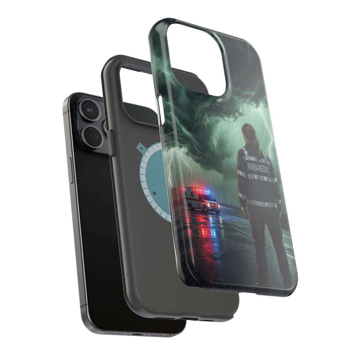 Female Paramedic Green Storm Phone Case — Magnetic Wireless Charging Cover