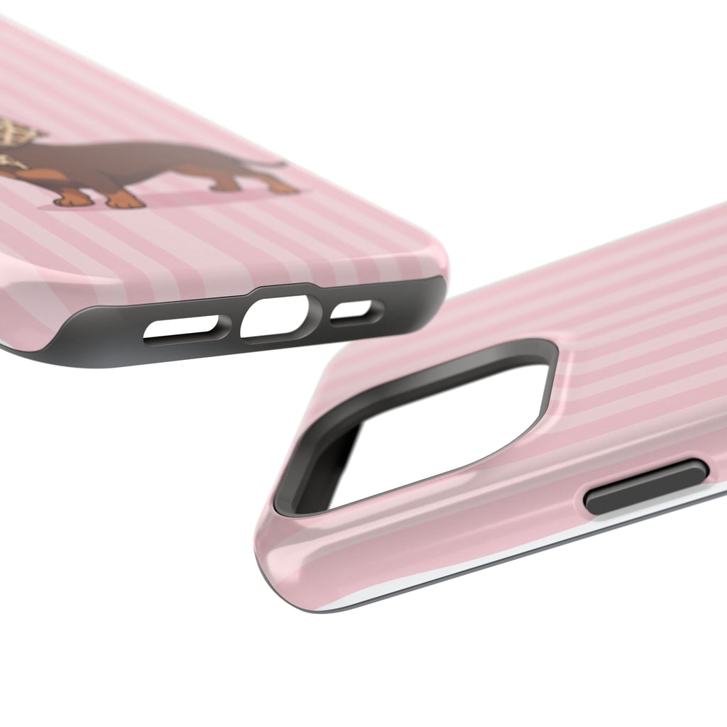 Glam Dachshund Phone Case | Cute Sausage Dog in Leopard Scarf & Sunglasses | Pink Stripe Case for iPhone & Samsung
