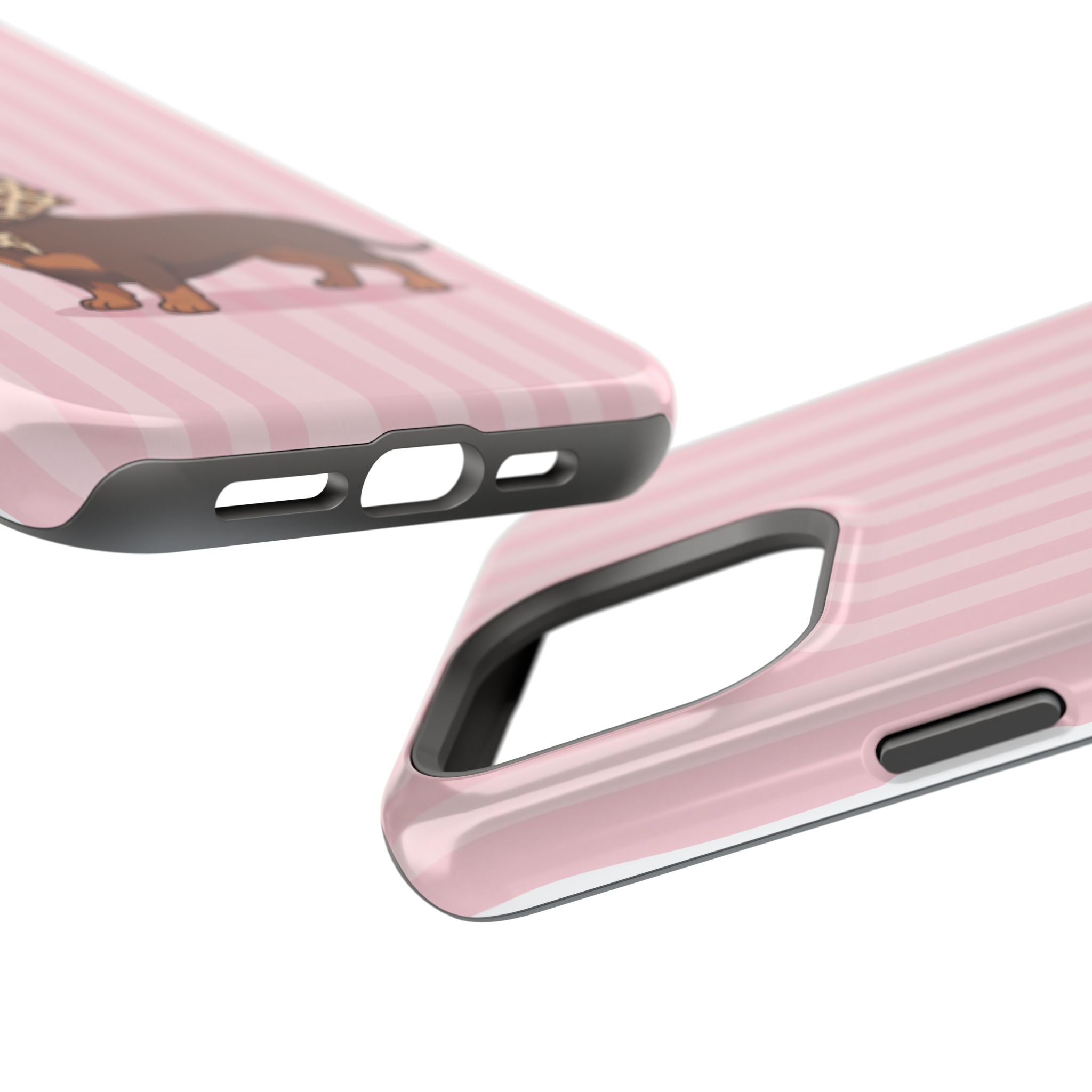 Glam Dachshund Phone Case | Cute Sausage Dog in Leopard Scarf & Sunglasses | Pink Stripe Case for iPhone & Samsung
