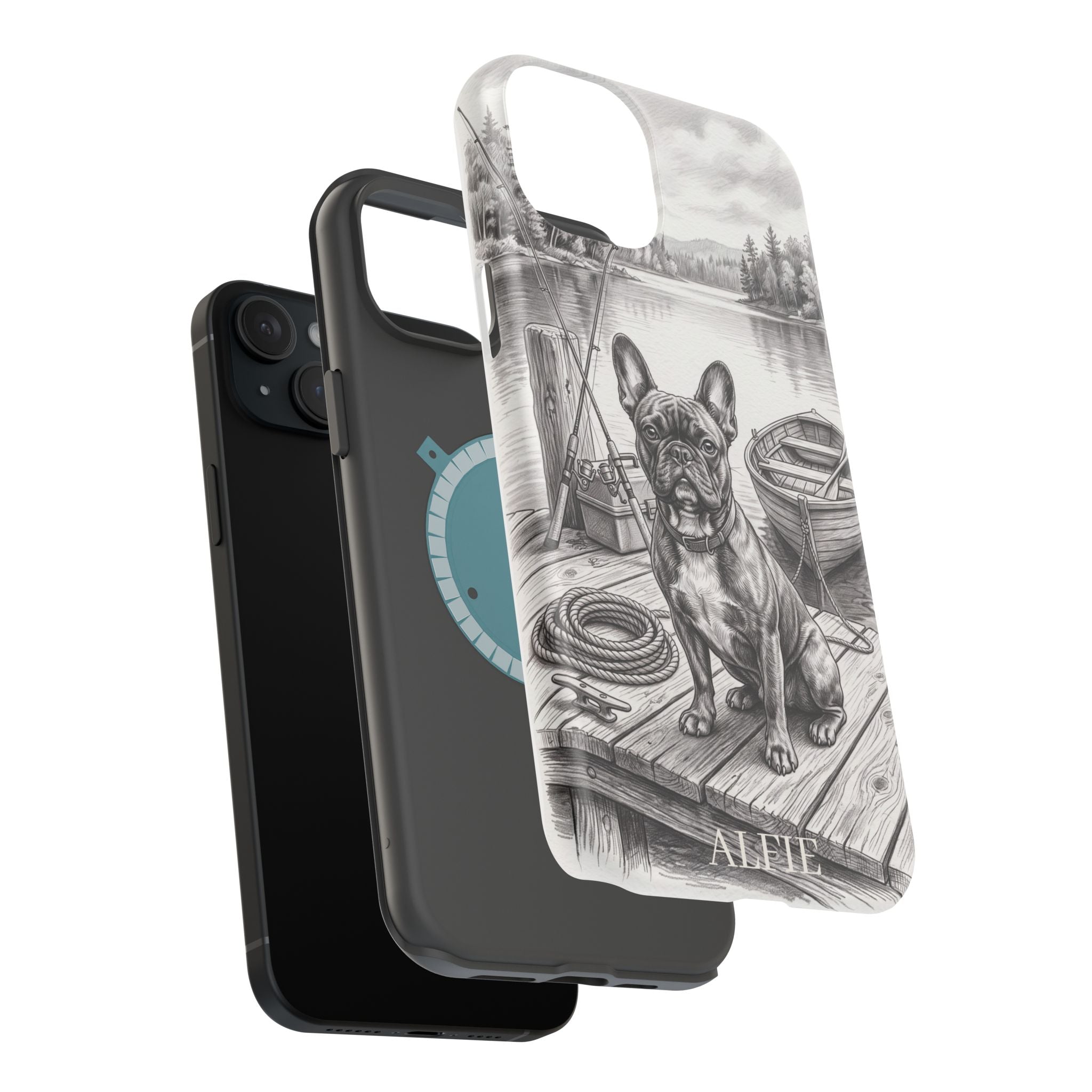 Personalized French Bulldog Lakeside Dock Phone Case — Wireless Charging Cover