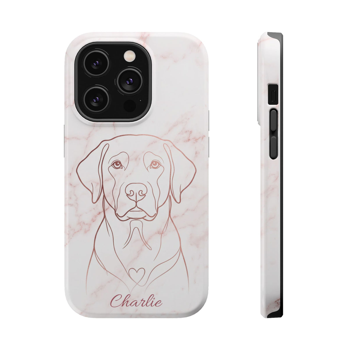 Personalized Rose Gold Marble Labrador Phone Case — Tough Magnetic Case with Wireless Charging