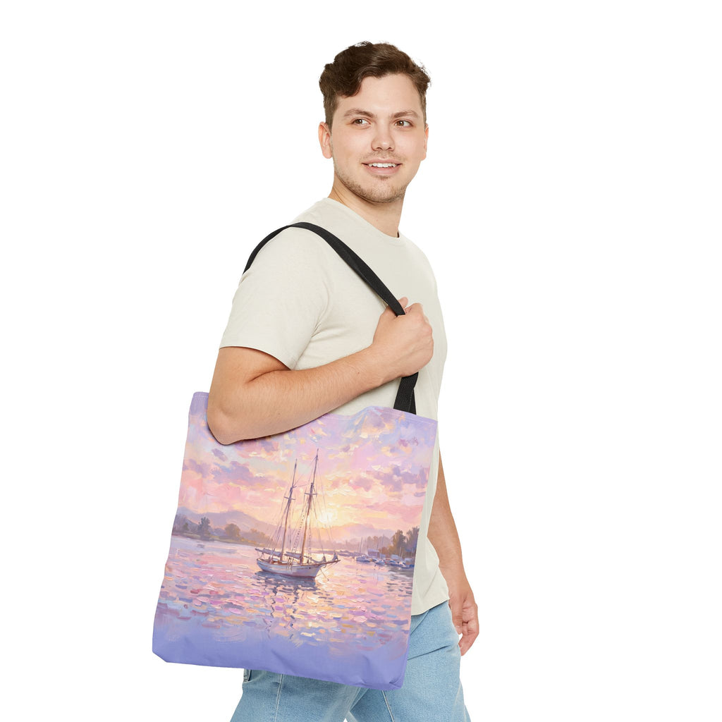 Pastel Sailboat Tote Bag – Impressionist Sunset Harbor Beach Bag
