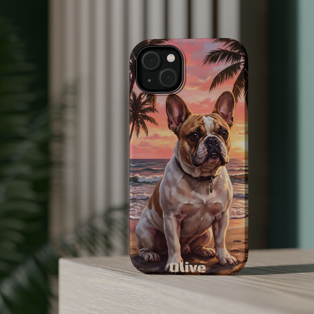 Personalized French Bulldog Beach Portrait Phone Case — Wireless Charging Cover