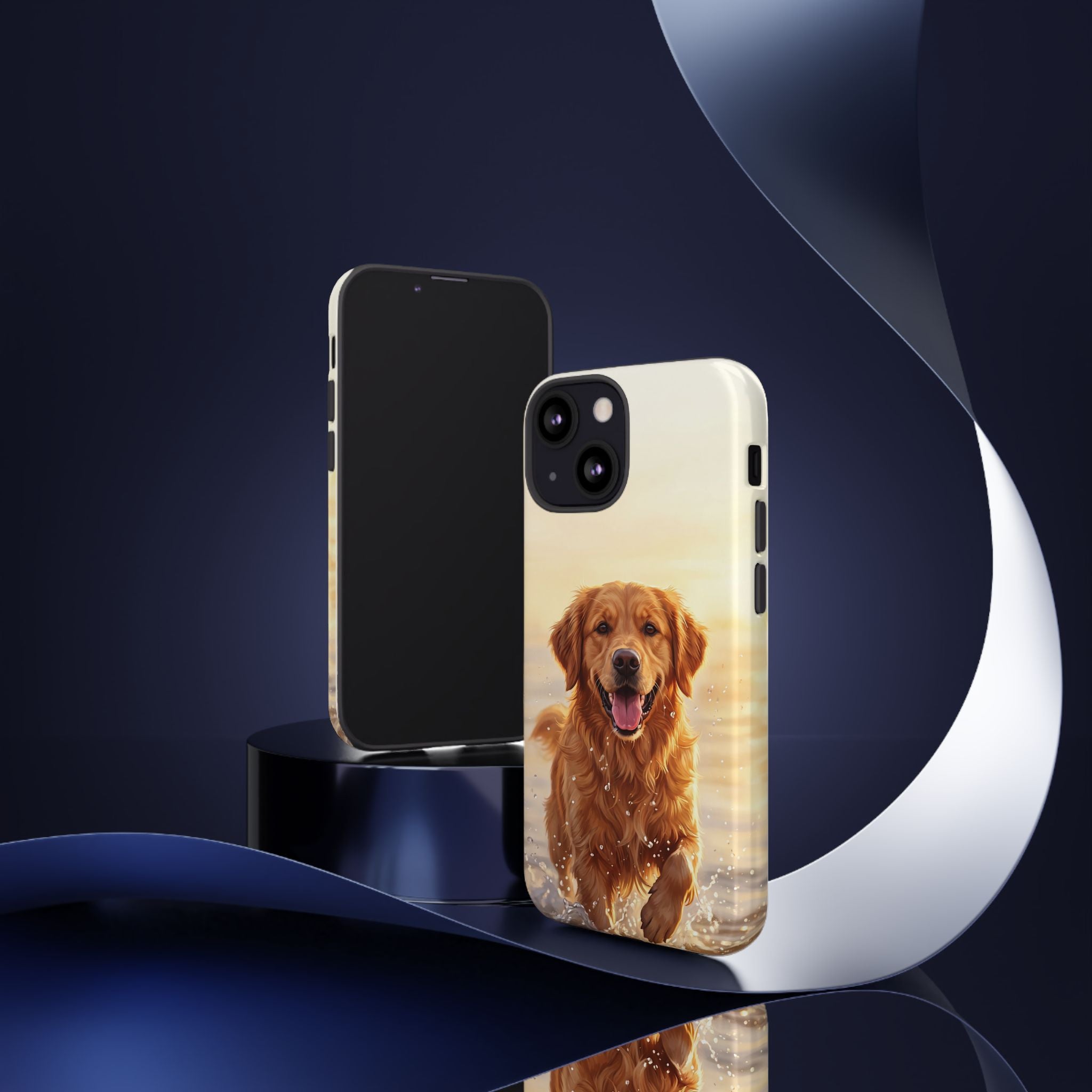 Golden Retriever Splashing in Water Phone Case | Joyful Dog at Golden Hour | iPhone & Samsung