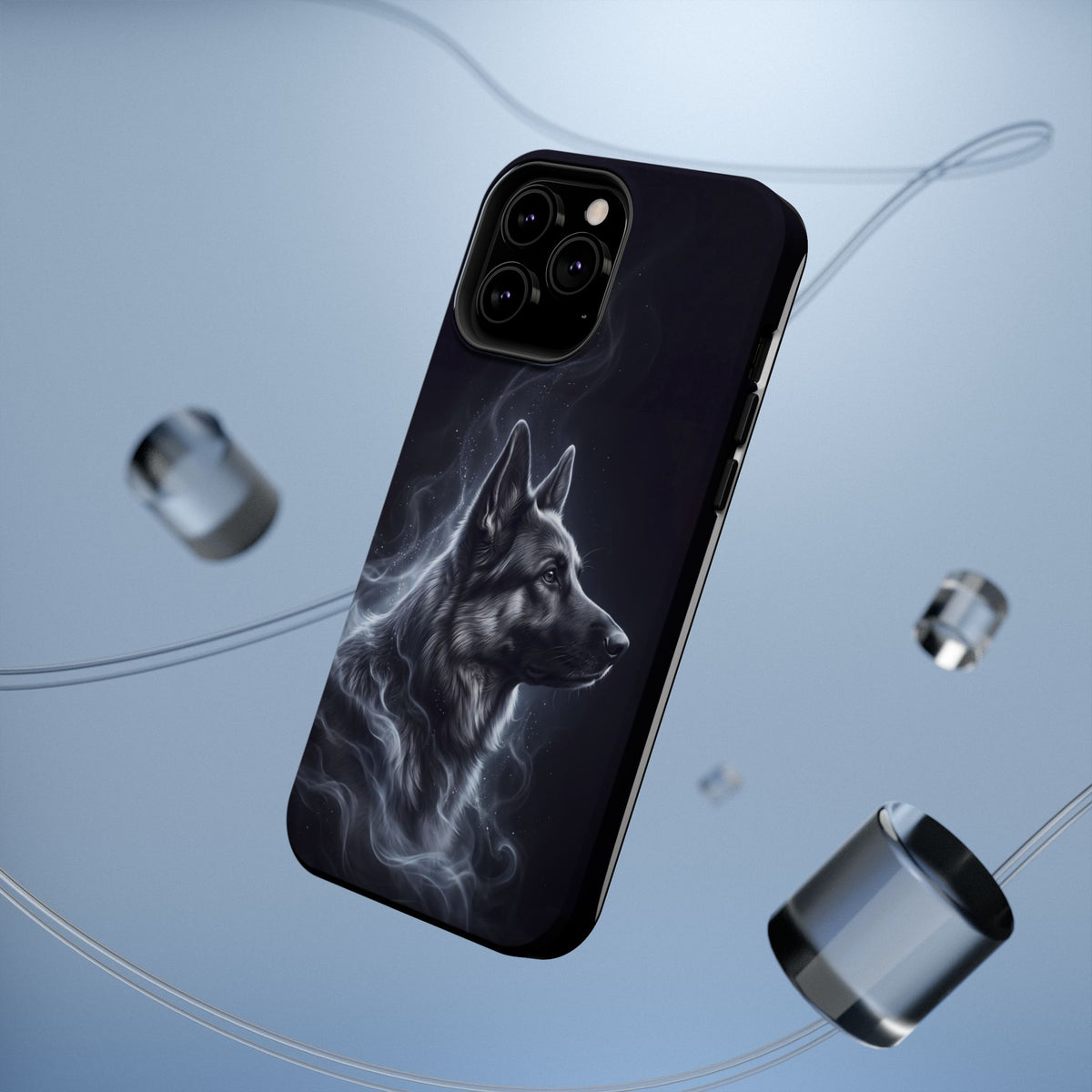 German Shepherd Phone Case | Silver Moonlight Mist Art — Tough Magnetic Case with Wireless Charging