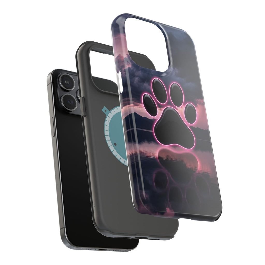 Neon Paw Print Phone Case — Impact-Resistant Wireless Charging Cover