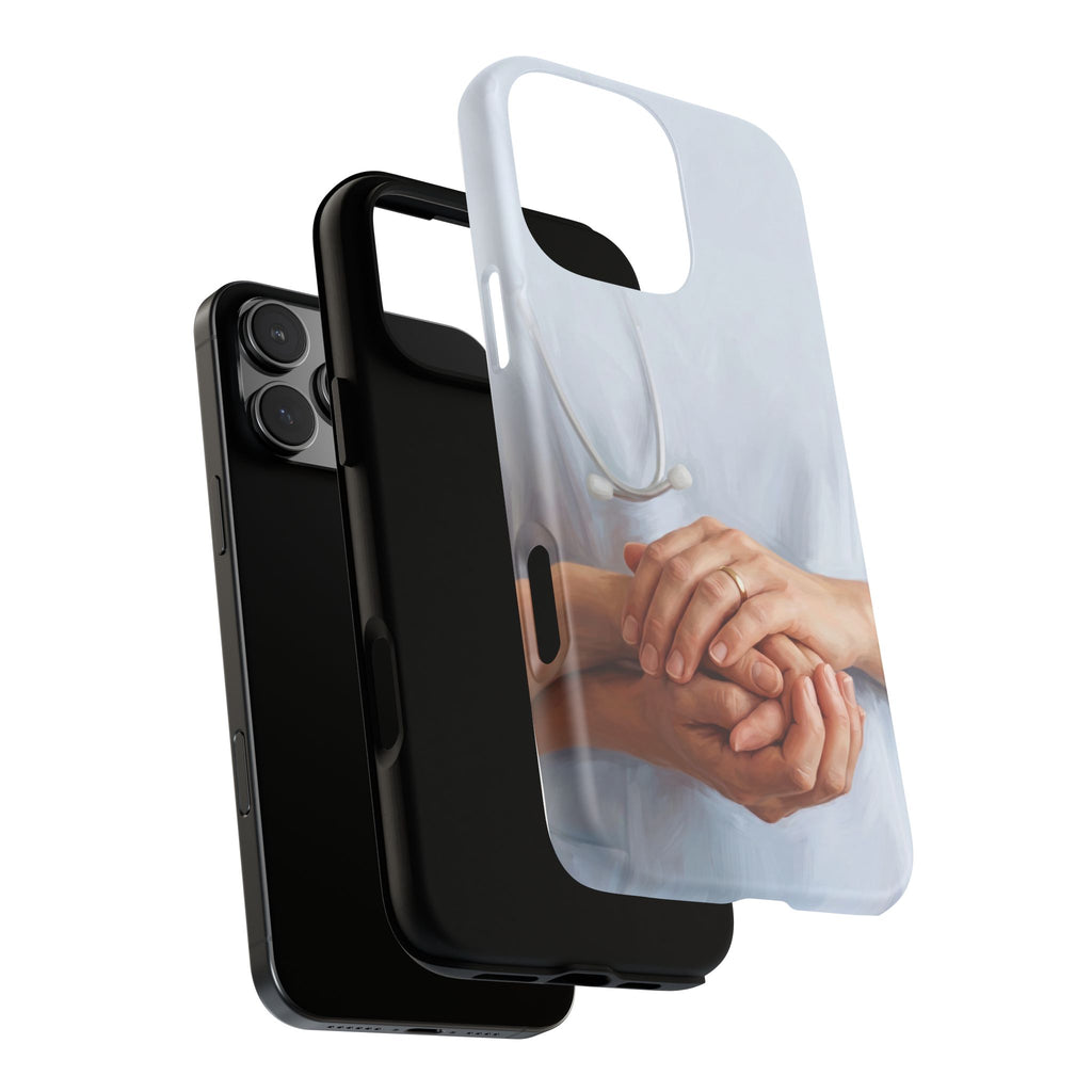 Nurse's Comforting Hands Phone Case | Caring Hands & Stethoscope Illustration | iPhone & Samsung