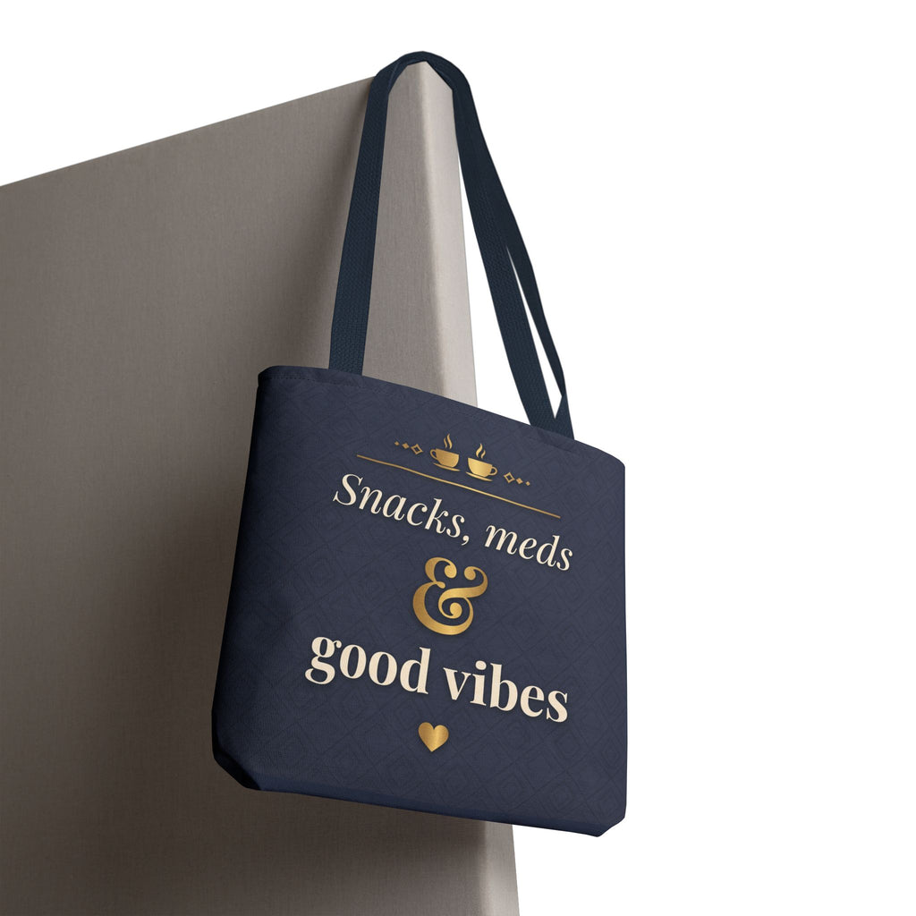 Snacks Meds & Good Vibes Tote | Funny Nurse Gift Tote Bag | Healthcare Worker Humour Gift | Premium Polyester Carry-All