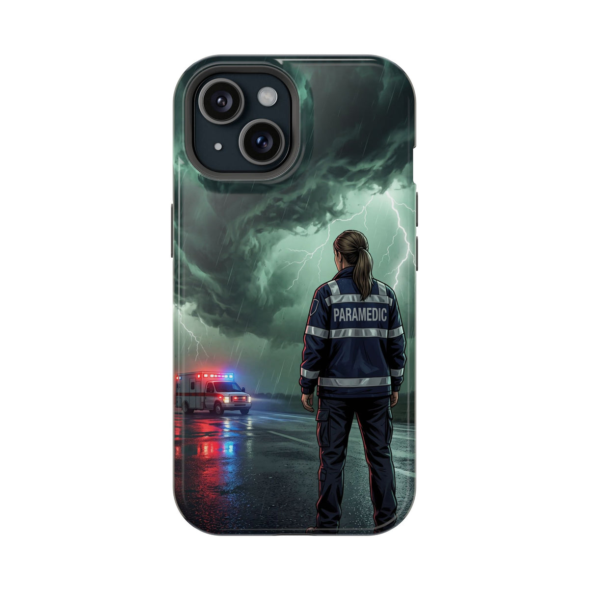 Female Paramedic Green Storm Phone Case — Magnetic Wireless Charging Cover