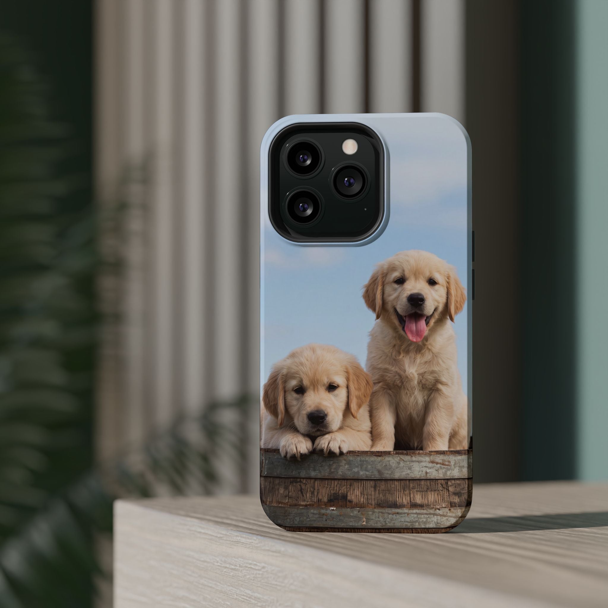 Golden Retriever Puppy Duo Phone Case — Impact-Resistant Wireless Charging Cover