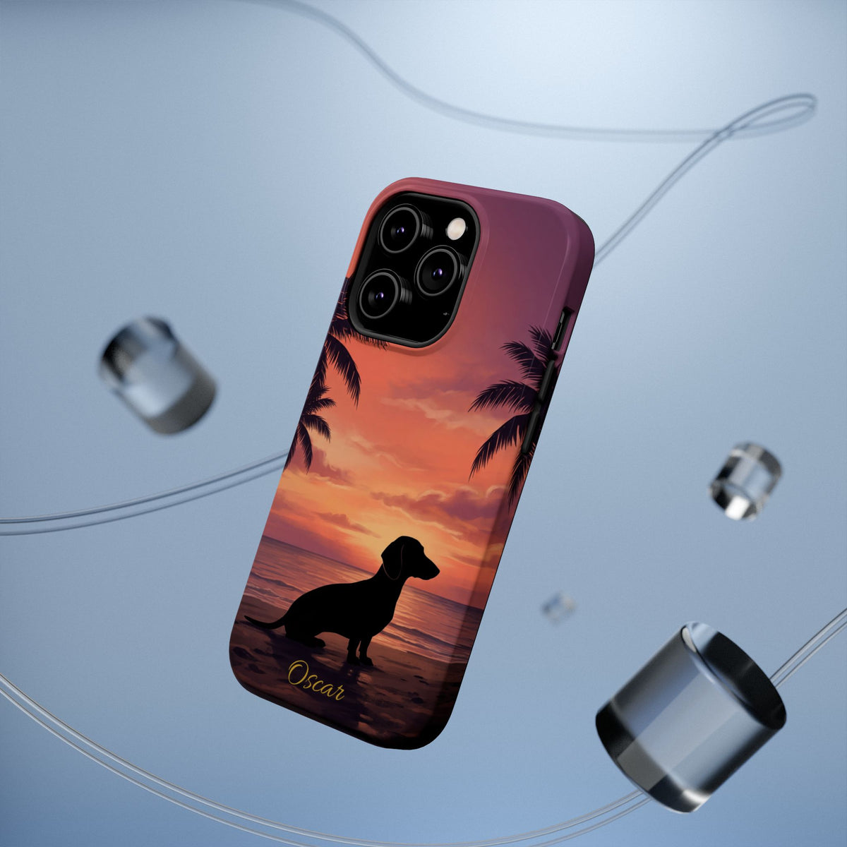 Personalized Dachshund Tropical Beach Sunset Phone Case — Wireless Charging Cover