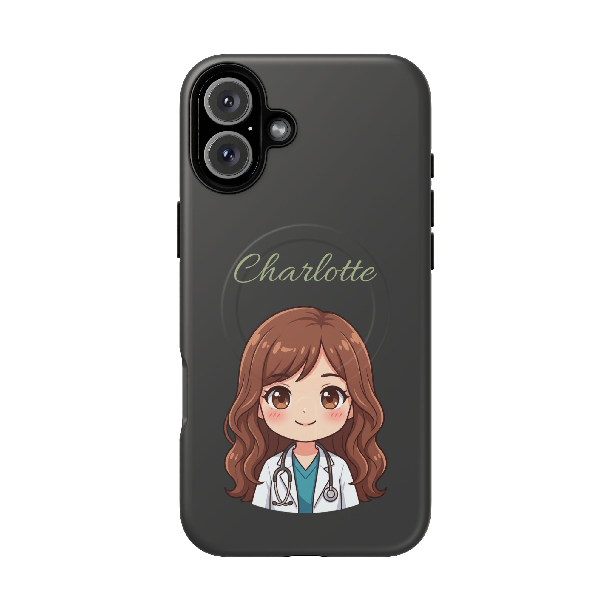 Personalized Tough Magnetic Phone Case | With Custom Name – Cute Illustrated Nurse Character Case for iPhones