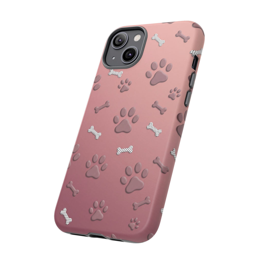 iPhone & Samsung Phone Case | Paw Print & Bone  | Dusty Rose Pattern Case for Frenchie Lovers