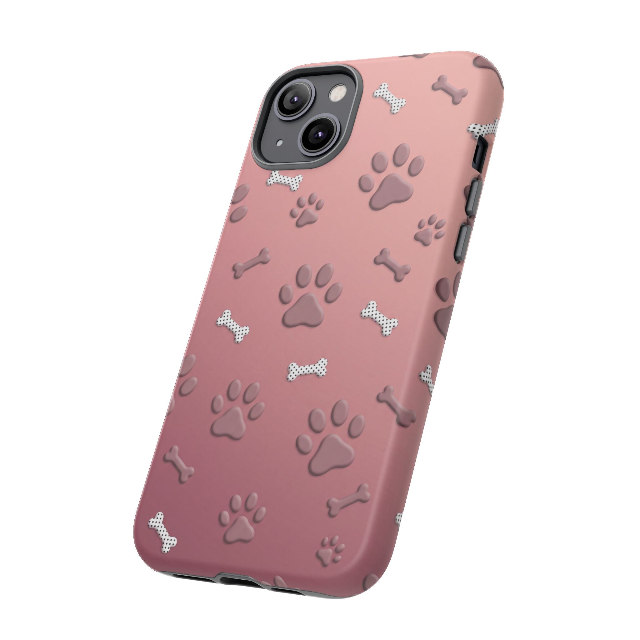 iPhone & Samsung Phone Case | Paw Print & Bone  | Dusty Rose Pattern Case for Frenchie Lovers