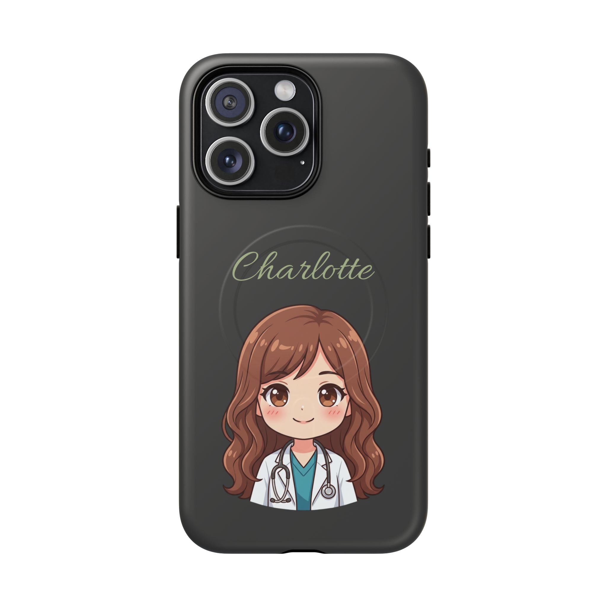 Personalized Tough Magnetic Phone Case | With Custom Name – Cute Illustrated Nurse Character Case for iPhones