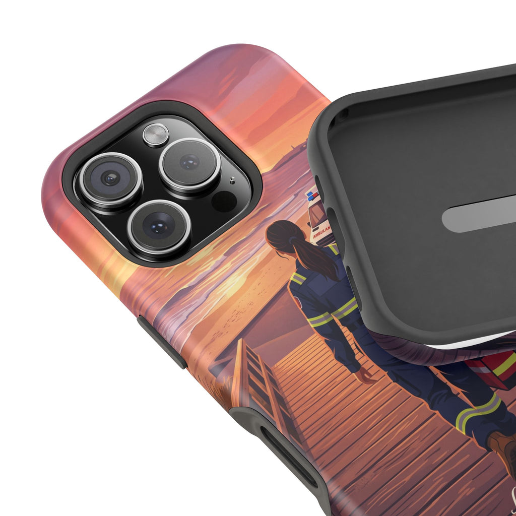 Sunset Boardwalk Personalized Paramedic Phone Case — Wireless Charging Cover