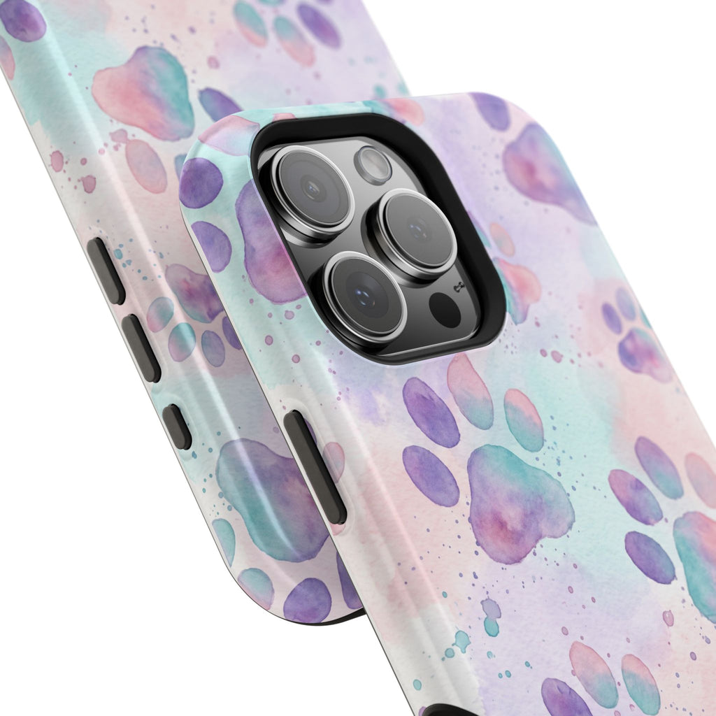 Watercolor Paw Print Phone Case — Impact-Resistant Wireless Charging Cover