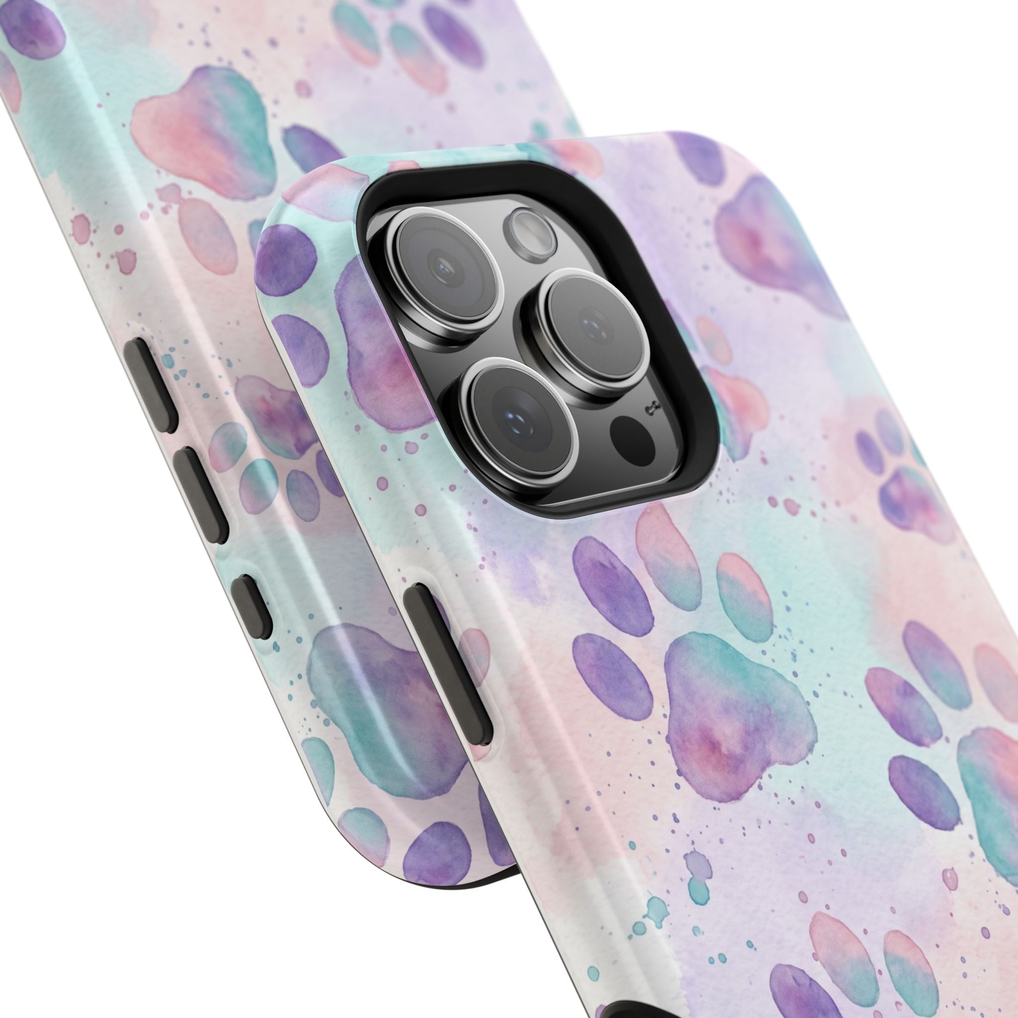 Watercolor Paw Print Phone Case — Impact-Resistant Wireless Charging Cover
