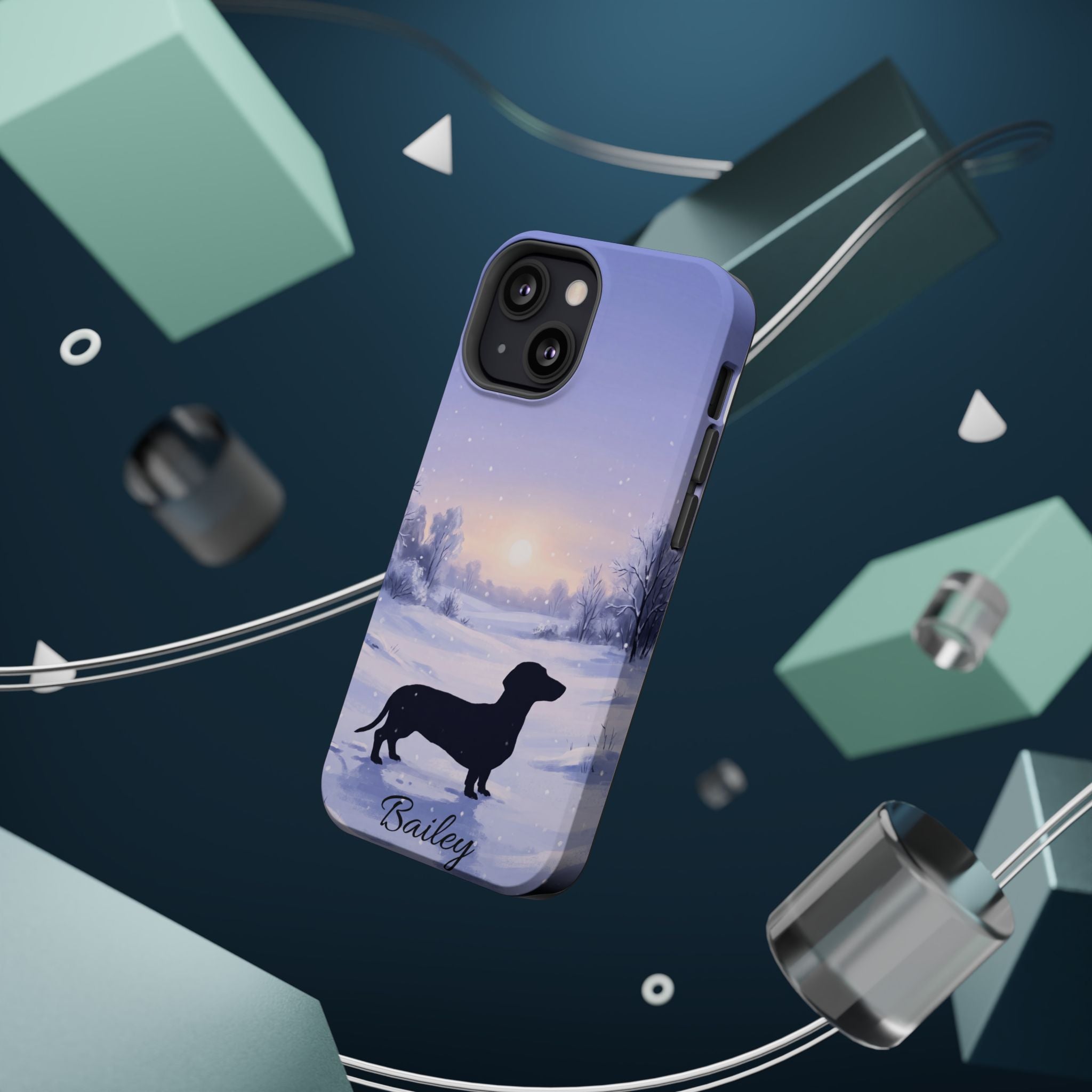 Personalized Dachshund Winter Snow Phone Case — Wireless Charging Cover