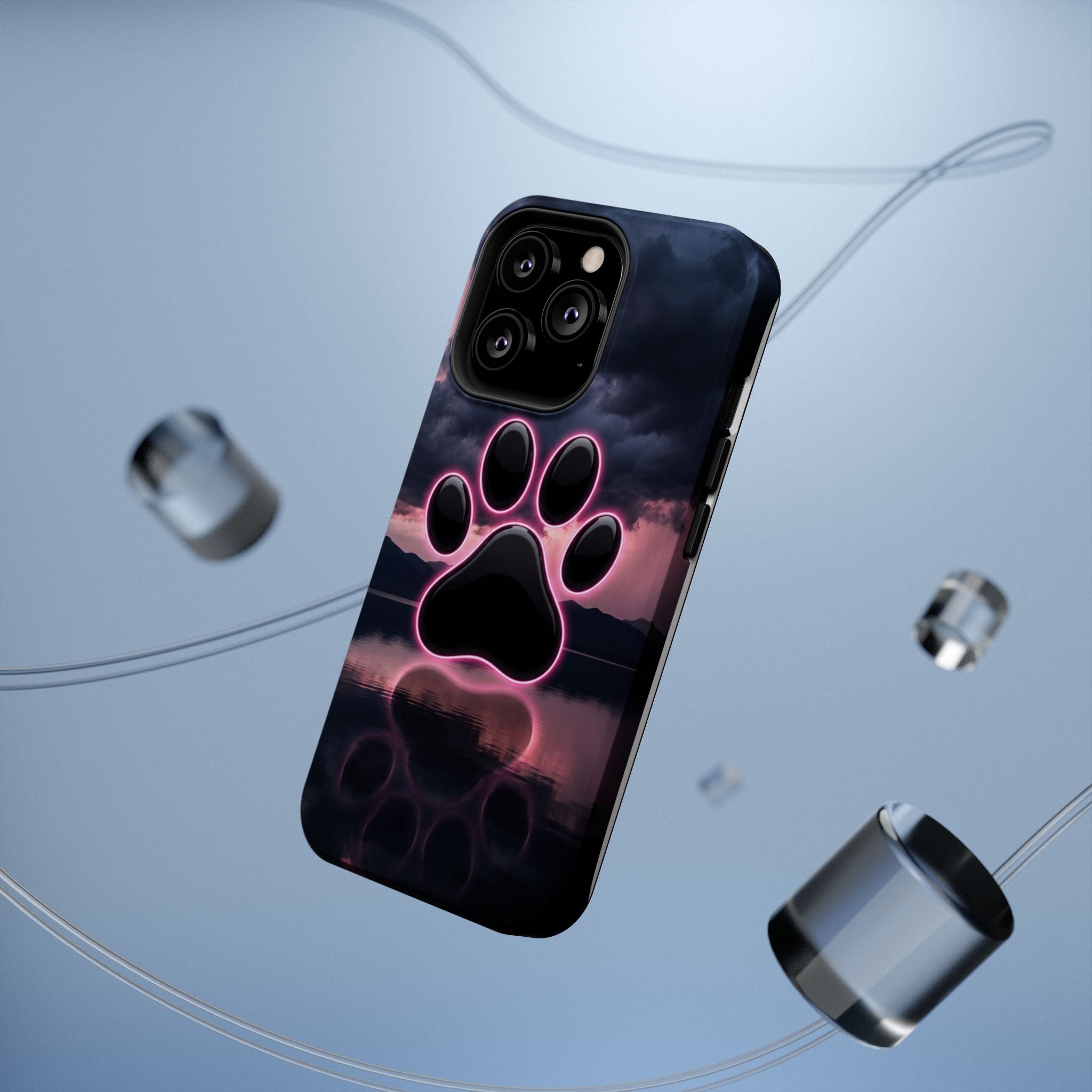 Neon Paw Print Phone Case — Impact-Resistant Wireless Charging Cover