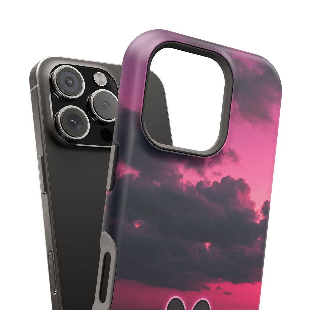 iPhone & Samsung Magnetic Impact-Resistant Phone Case — Pink Twilight Cloud with Paw Print