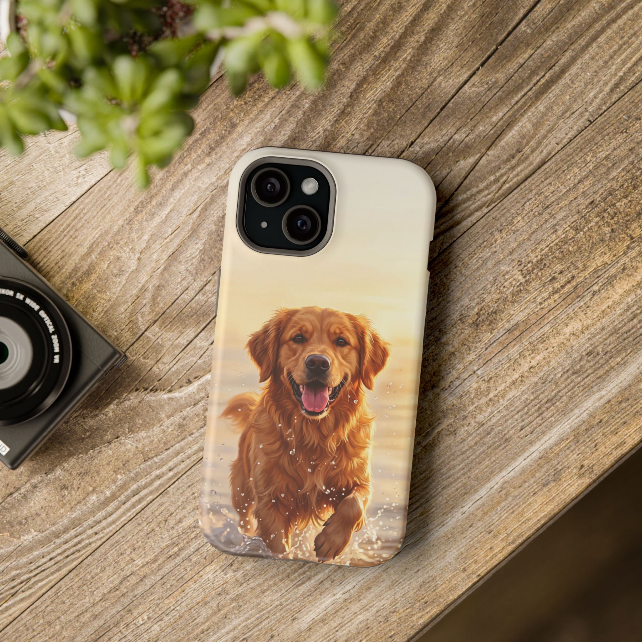 Beach Golden Retriever Phone Case — Impact-Resistant Wireless Charging Cover