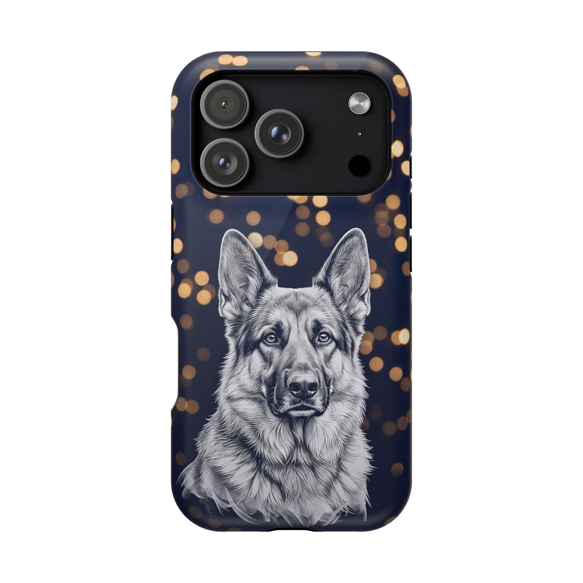 German Shepherd Phone Case | Golden Bokeh Art — Tough Magnetic Case with Wireless Charging