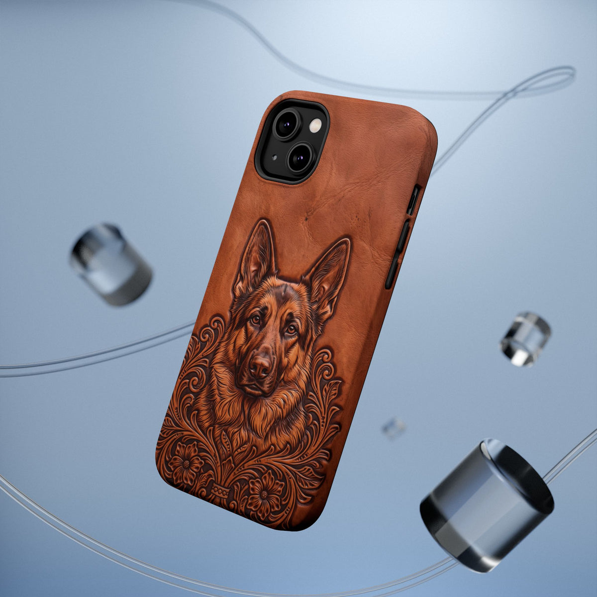 German Shepherd Phone Case | Western Tooled Art — Tough Magnetic Case with Wireless Charging