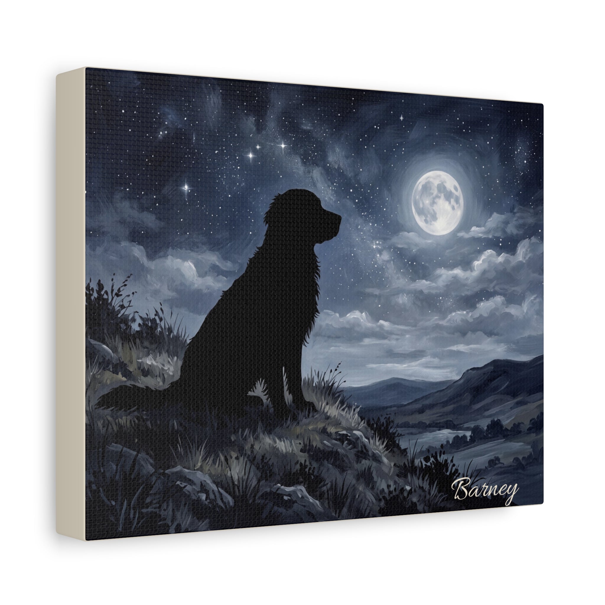 Golden Retriever Silhouette Personalized Canvas | Moonlit Night Wall Art