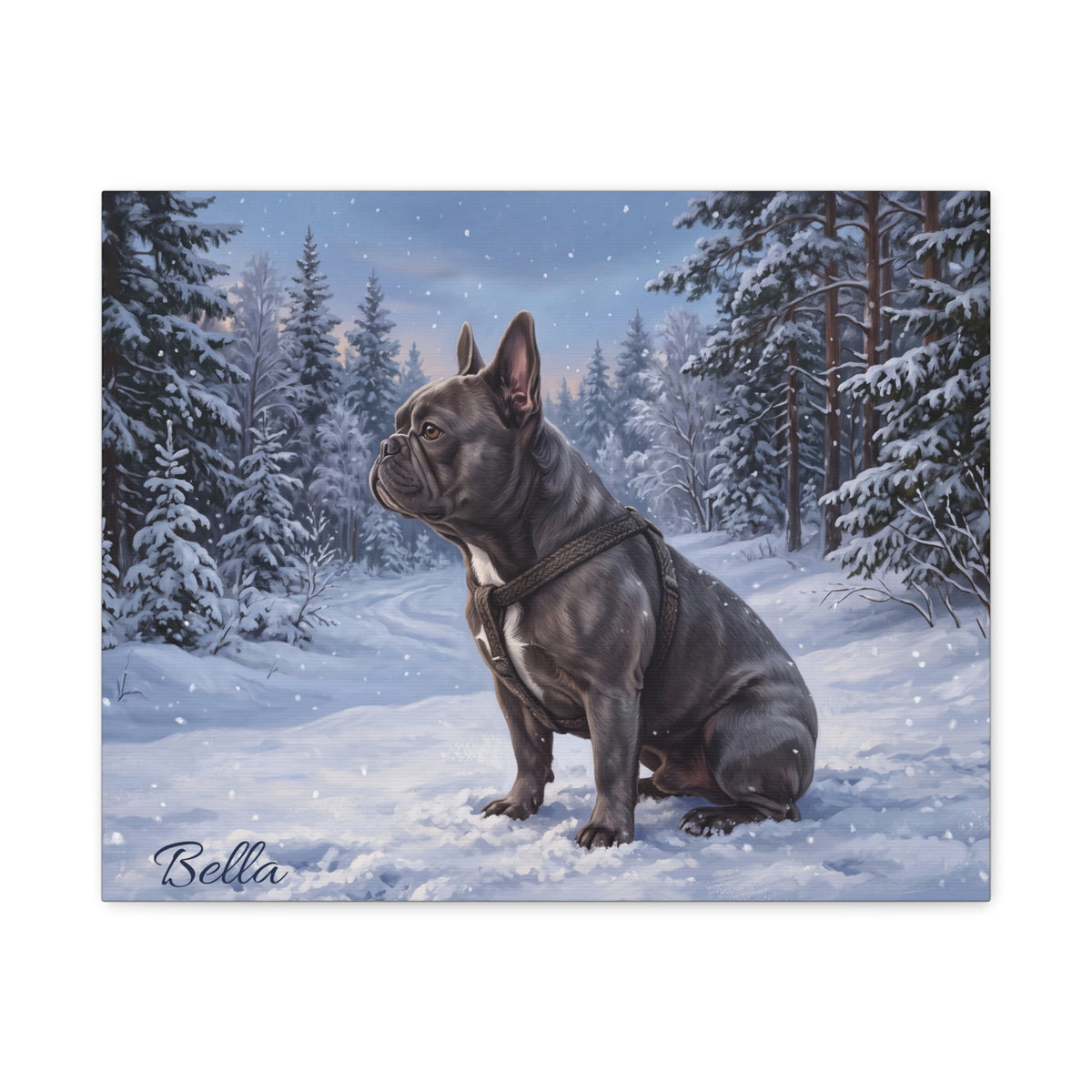 French Bulldog Personalized Canvas | Snowy Winter Forest Wall Art