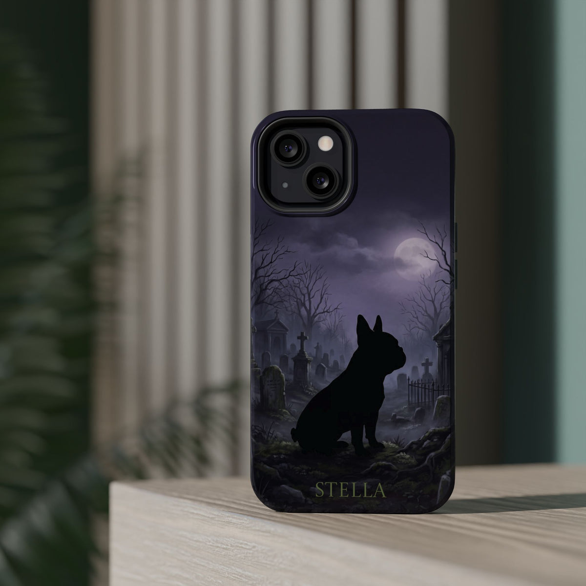 Personalized French Bulldog Moonlit Graveyard Phone Case — Wireless Charging Cover