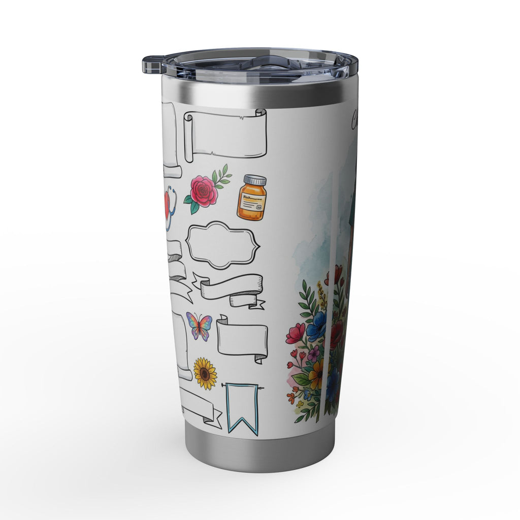 Personalized Nurse Tumbler – Custom Name Watercolor Floral Design 20 oz