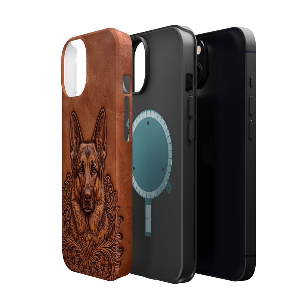 German Shepherd Phone Case | Western Tooled Art — Tough Magnetic Case with Wireless Charging