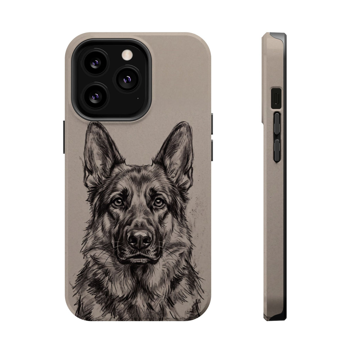 German Shepherd Phone Case | Charcoal Sketch Art — Tough Magnetic Case with Wireless Charging