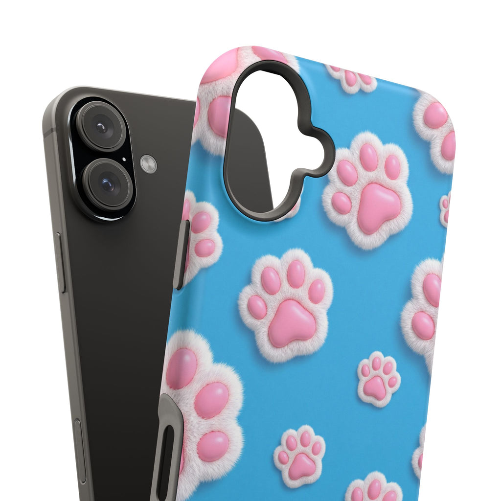 Fluffy Paw Print Phone Case | Cute 3D Pink Paw Pattern Case for Dog & Cat Lovers | iPhone & Samsung