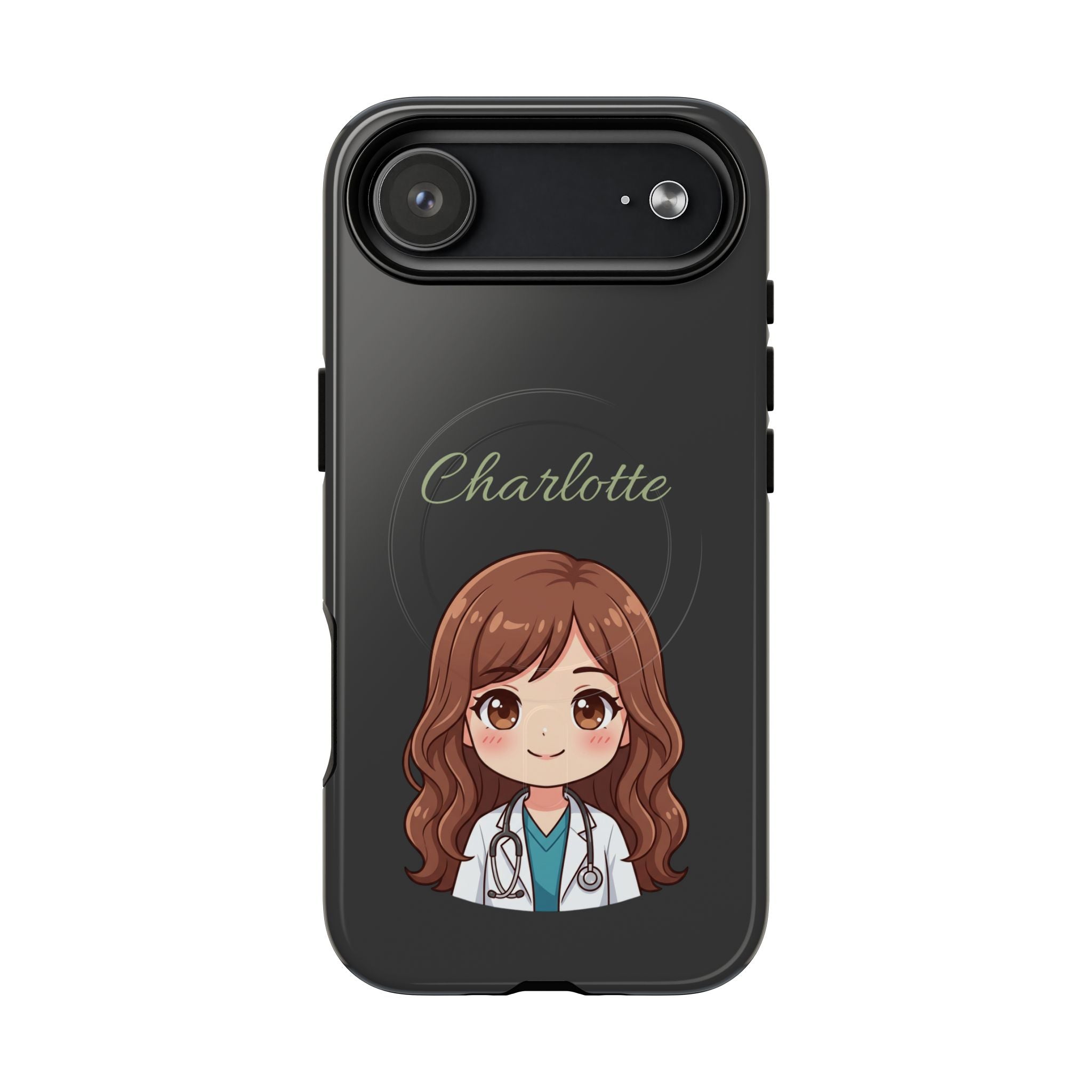 Personalized Tough Magnetic Phone Case | With Custom Name – Cute Illustrated Nurse Character Case for iPhones