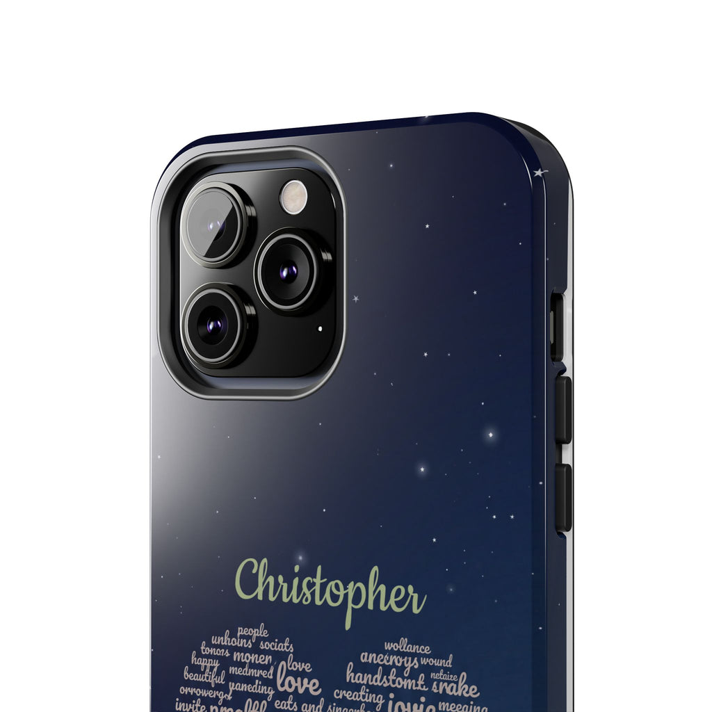 Personalized Teacher Heart Word Cloud Phone Case — Custom Name Starry Design