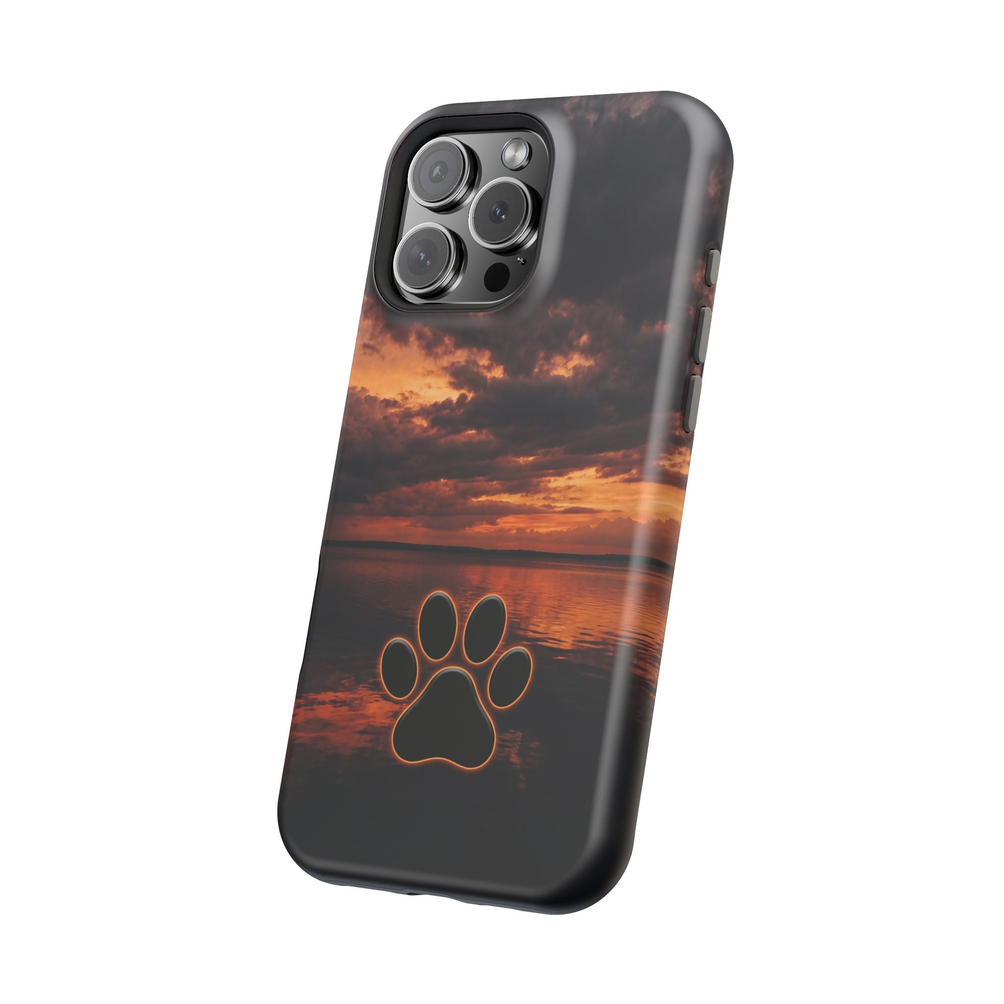 Sunset Paw Print Phone Case — Impact-Resistant Wireless Charging Cover