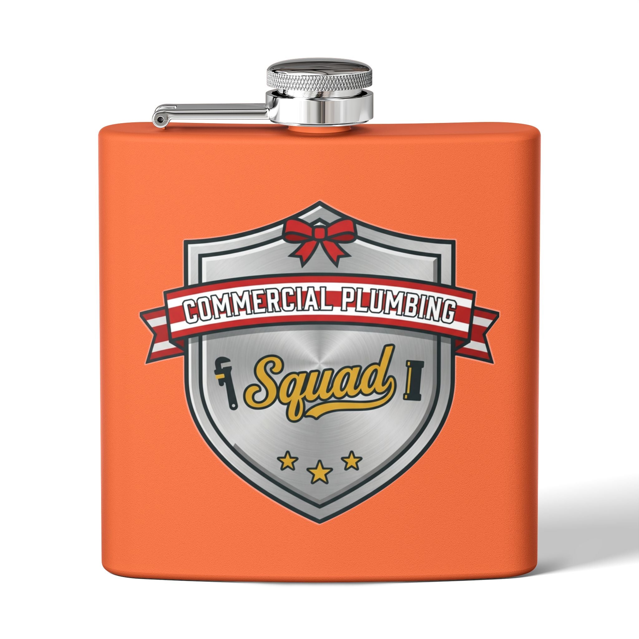 Flask — "Commercial Plumbing Squad" 6oz Stainless Steel Hip Flask