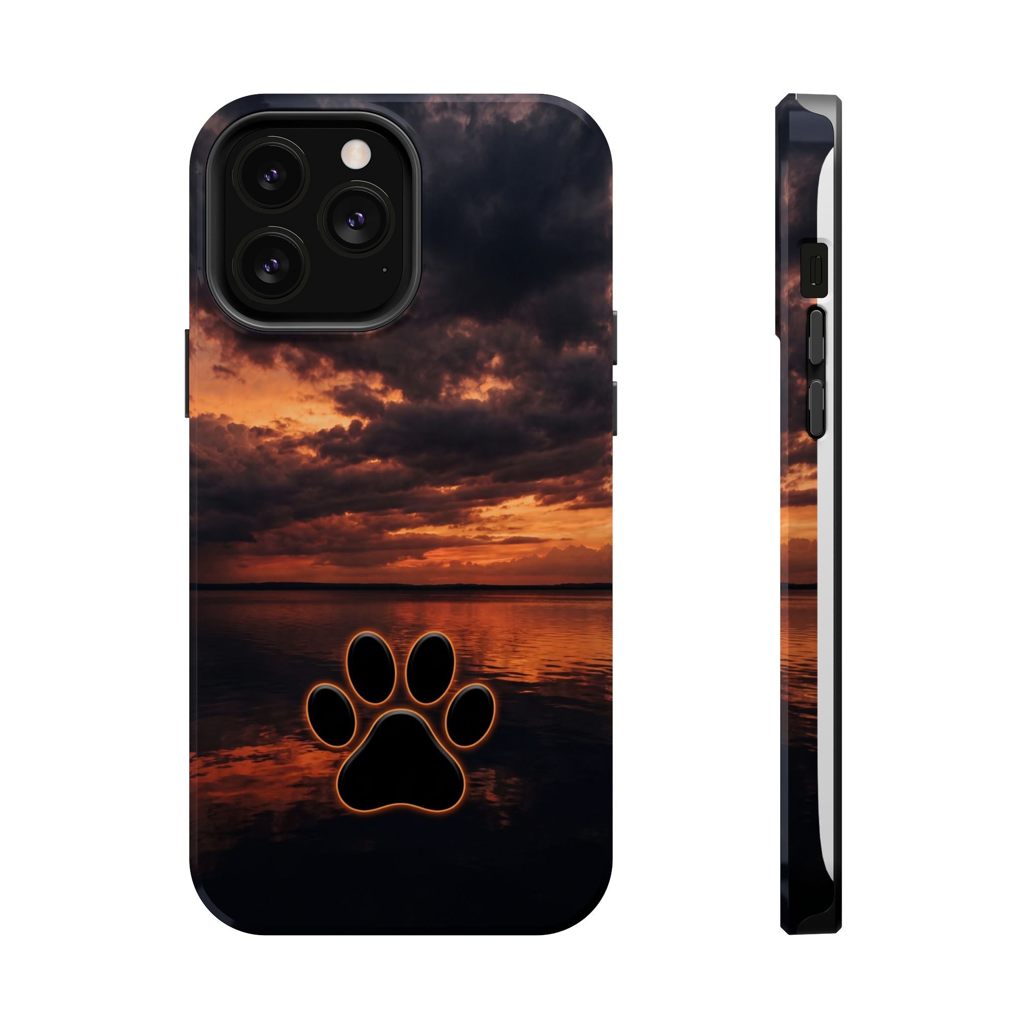 Sunset Paw Print Phone Case — Impact-Resistant Wireless Charging Cover